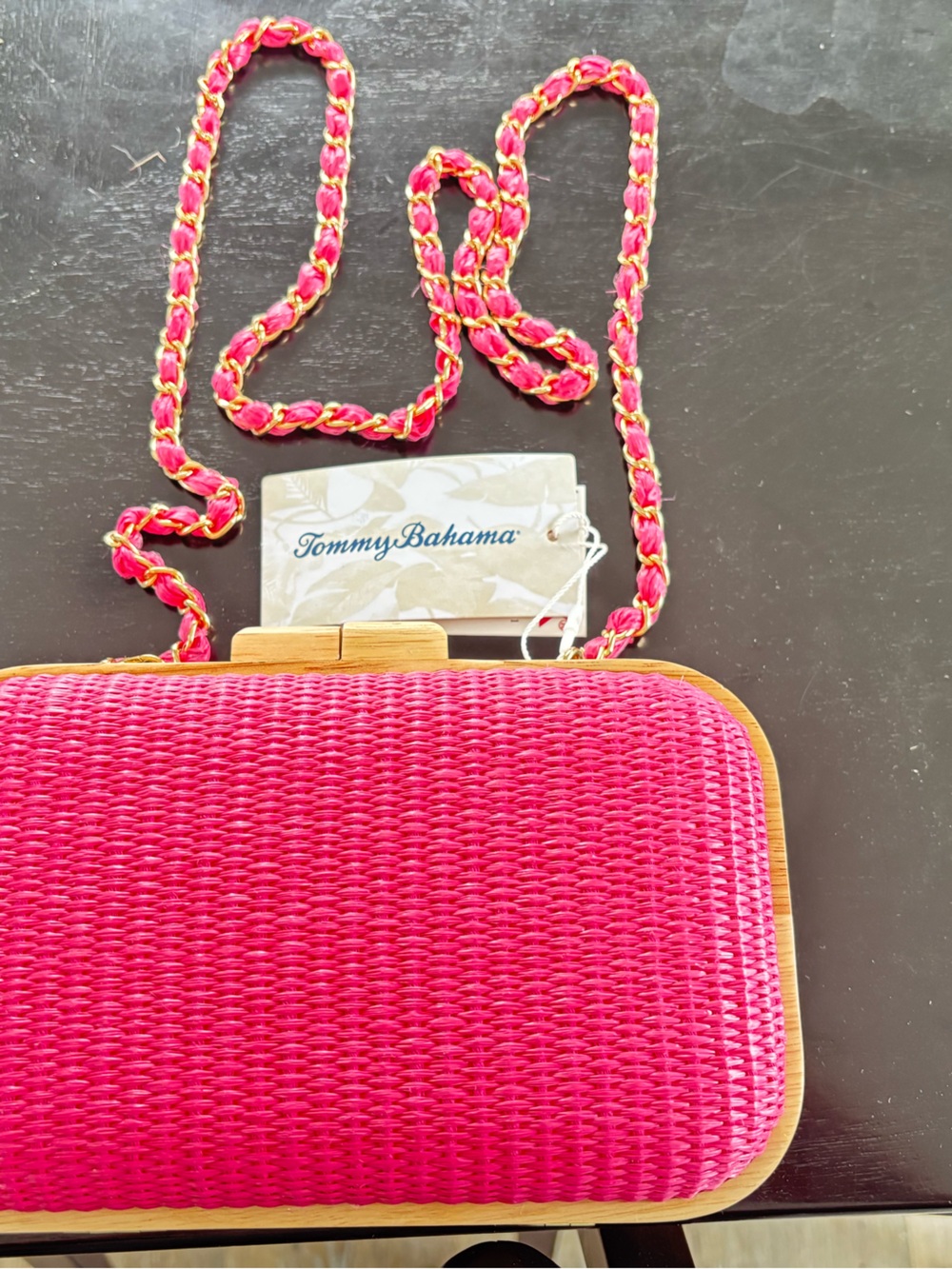 Tommy Bahama Hot Pink Woven Clutch with Gold-Trim Chain